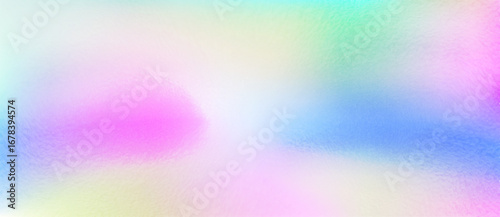 Iridescent metal foil texture with holographic gradient of pink, blue yellow purple tones. Smooth metallic surface with reflect light and rainbow effect for luxury packaging or design backgrounds.
