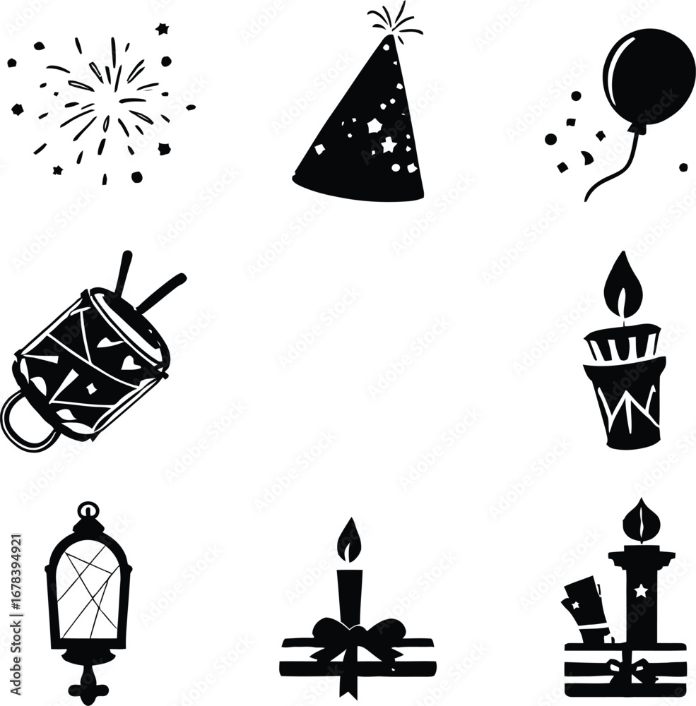 Fototapeta premium Celebration party elements vector illustration set for birthday new year christmas and special occasion 100