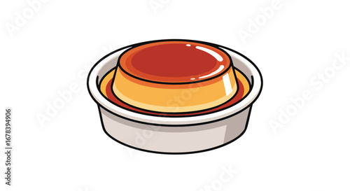 Delicious caramelized custard pudding, a sweet and creamy treat, perfect for dessert with smooth texture and rich flavor on white plain background