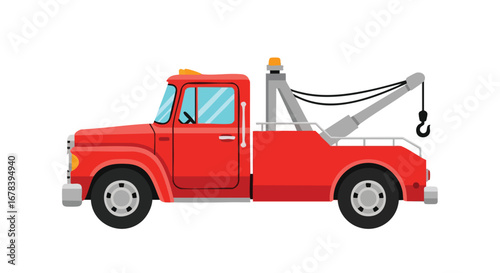 Illustration of a Vibrant Red Tow Truck Ready for Roadside Assistance and Vehicle Recovery Services showcasing automotive safety