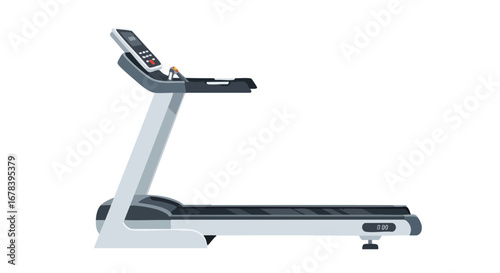 Isolated treadmill illustration for fitness concept representing workout and exercise equipment for home use with a simple design and a digital