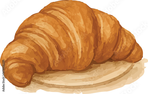 Watercolor Golden Croissant Pastry Illustration