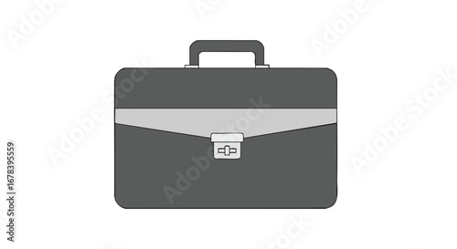 Classic vector illustration of a businessman briefcase in gray tones minimalist style for corporate or professional use, symbolizes organization and