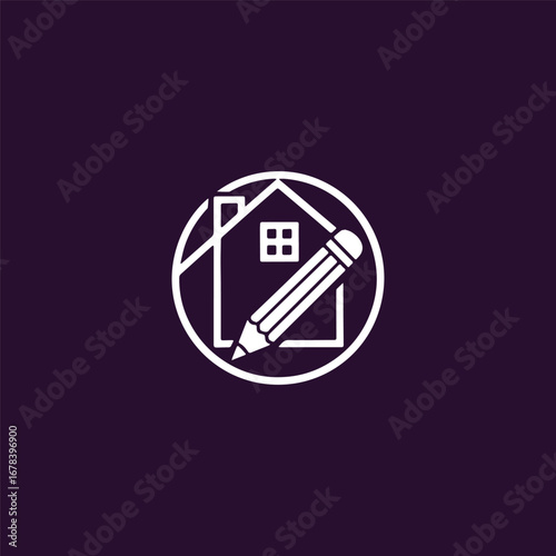 Creative pencil home logo crafted with smooth line art for a modern and clever design.