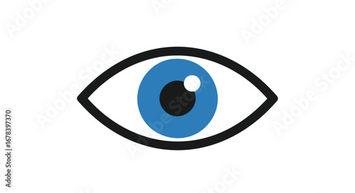 Graphic illustration of a stylized human eye with a vibrant blue iris, perfect for visual representation