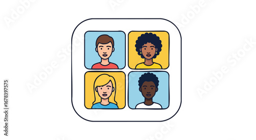 Diverse avatars representing a social platform or team communication, connecting varied individuals, fostering inclusivity and collaboration in a