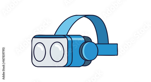 Stylized Vector Illustration of Blue Virtual Reality Headset on White Background portraying technological advancement and immersive experience in a