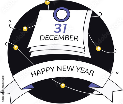 Festive happy new year celebration with 31 december calendar, a time for joy and cheer