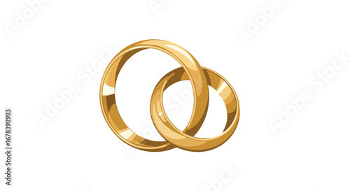 Golden Intertwined Rings Symbolizing Commitment and Eternal Love for Marriage Vows Celebration on White Background, Illustrative Design