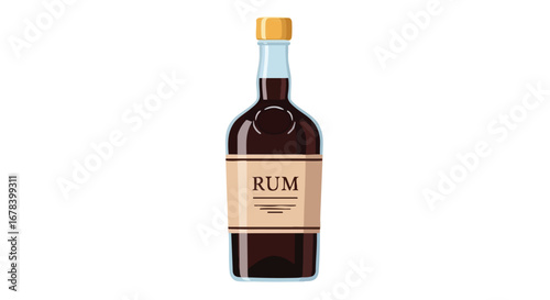 Stylized illustration of a classic dark rum bottle against a crisp white background ready for promotion