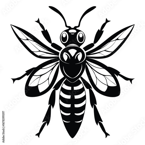 Striking Black and White Wasp Illustration Detailed Insect Art Portraying Nature's Beauty and Simplicity in a Monochromatic Design