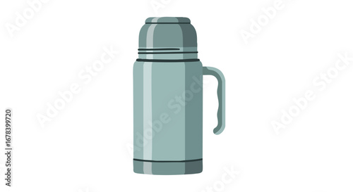 Illustration of a Metal Thermal Bottle for Drinks, suitable for outdoor activities or domestic use,isolated on a white background for a clean