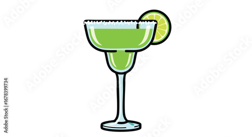 Refreshing Margarita Cocktail with Lime Slice Graphic Illustration Depicting Summer Celebration and Zesty Flavors Displayed on White Backdrop