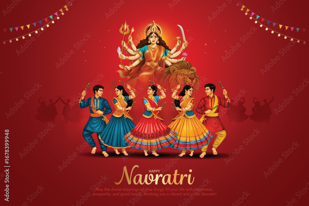 custom made wallpaper toronto digitalNavratri or Garba Night poster for Dussehra festival of India. Creative vector illustration design of people playing Dandiya dance.