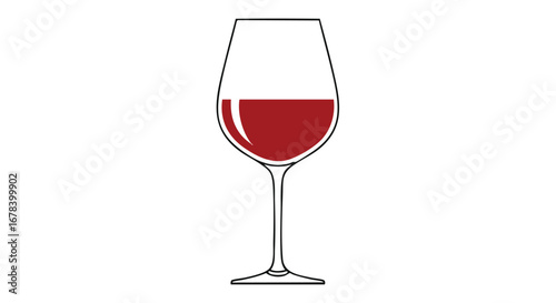 Elegant Wine Glass Illustration with Deep Red Liquid on Pure White Canvas Art, isolated image and perfect for design projects