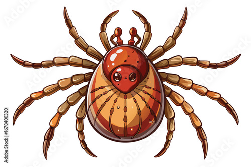 Cartoon Tick Illustration Showing Detailed Anatomy and Distinct Markings for Educational or Decorative Purposes, Including its Small Eyes