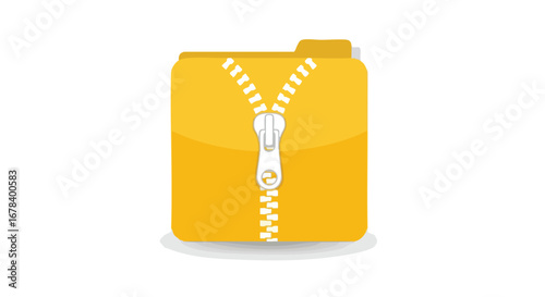 Stylized yellow folder icon with prominent zipper, conveying data compression, file management and secured content 60 characters length