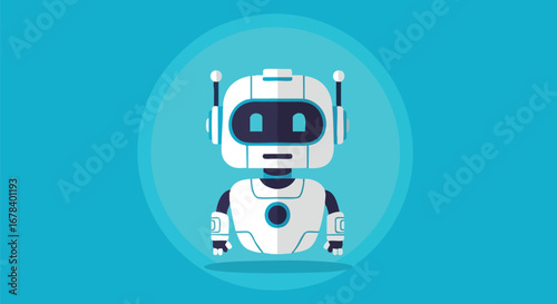 Modern and Engaging Robot Character Illustration on a Flat Blue Gradient Background Representing Artificial Intelligence and Technological Progress