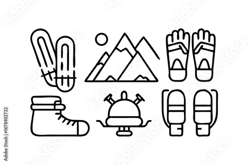Outline illustration of winter sports equipment