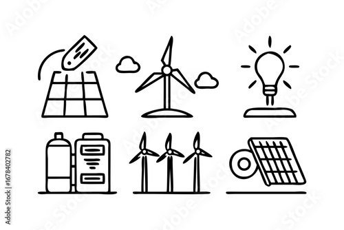 Renewable energy icons for sustainable future