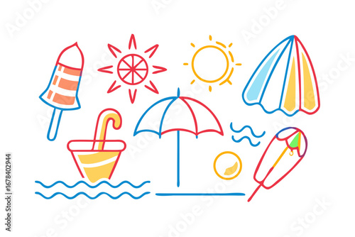Summer vacation icons for travel and holiday
