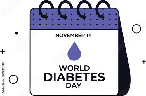 World diabetes day calendar icon with blue circle symbol for health awareness and prevention campaign