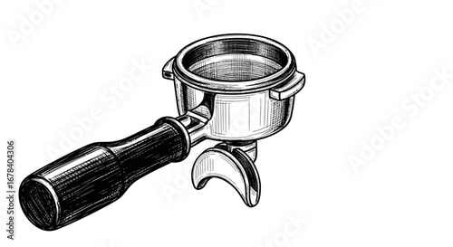 Artistic Monochrome Illustration of an Espresso Machine Portafilter