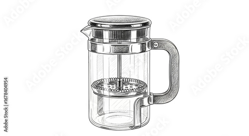 Detailed Illustration of a Stylish French Press Coffee Maker isolated
