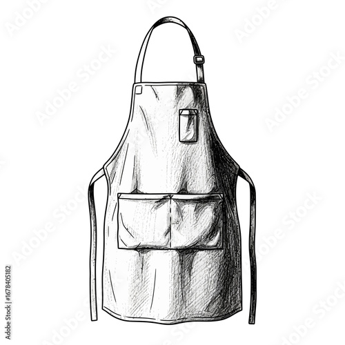 Detailed sketch of a full-length apron with pockets on a white background