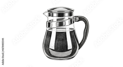Elegant glass beverage pitcher illustration with black liquid inside isolated