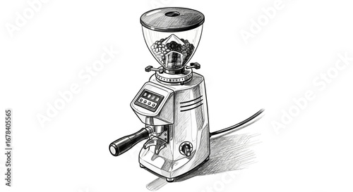 Elegant Hand-Drawn Illustration of a Modern Coffee Grinder Machine