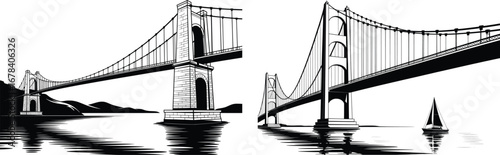 Suspension Bridge Vector Illustration Architecture Landmark Design.