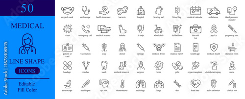 Vector art of line shape icons of medical, perfect for any project related to health and medicine
