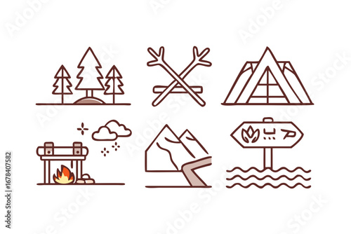 Vector art of camping icons, vector illustration set