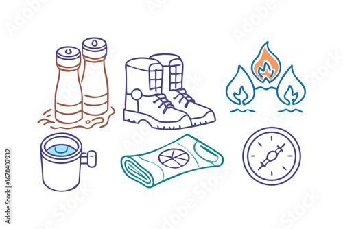 Vector art of hiking equipment vector illustration for outdoor trip