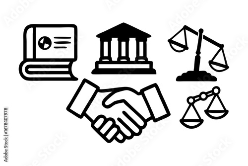 Vector art of law and justice icons set