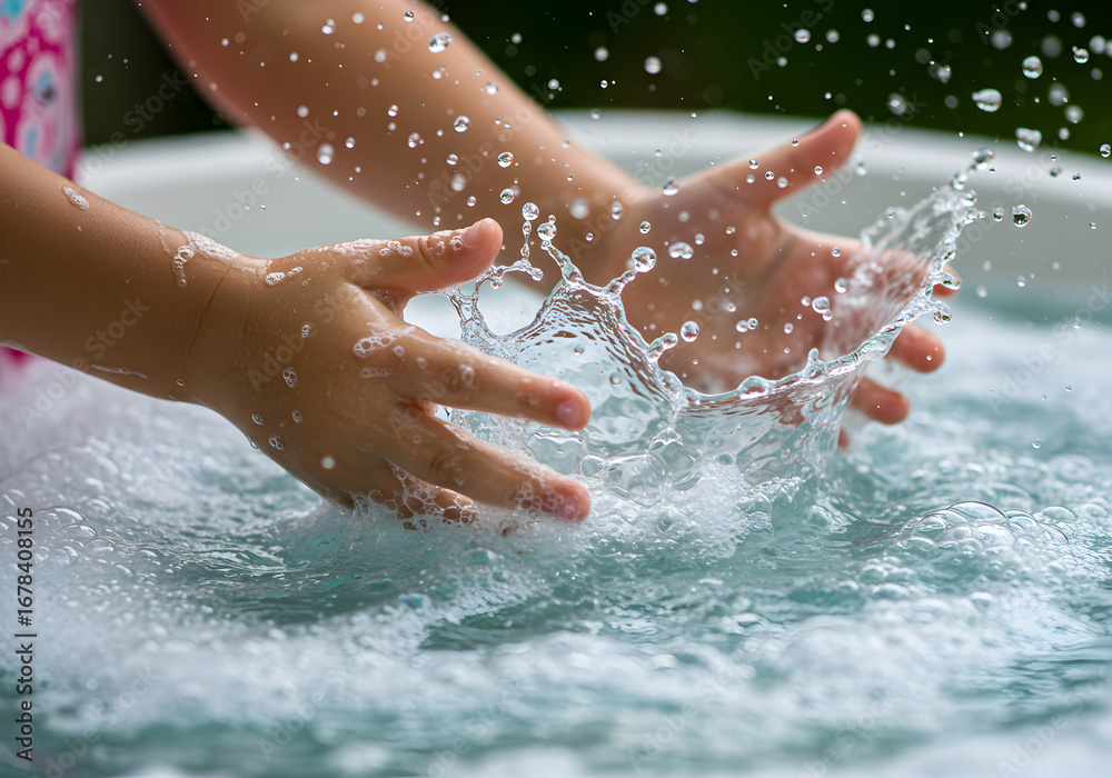 Fototapeta premium Child splashing water play