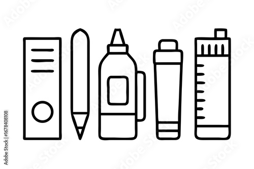 Vector art of outline icons of office and school supplies