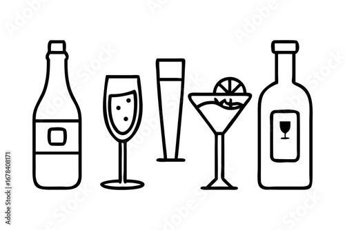 Vector art of set of different alcoholic beverages