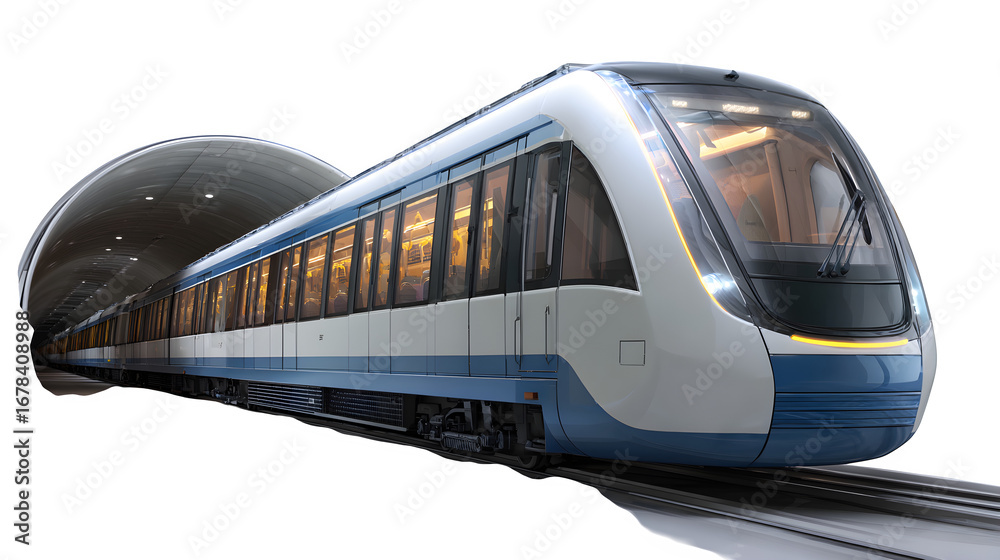 Naklejka premium Modern high-speed train in tunnel 3d rendered, isolated on transparent background