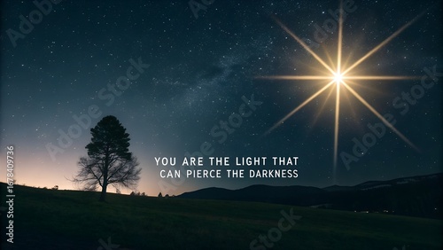 Bright Star in Night Sky with Inspirational Quote.