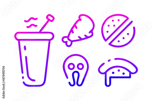 Vector art of fast food icons in vector line style