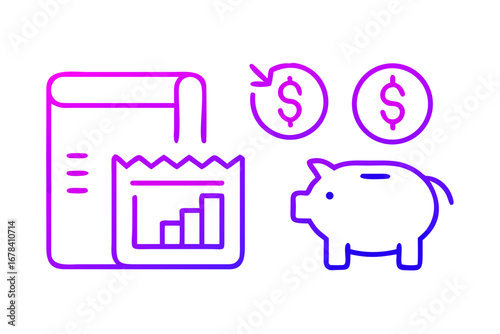 Vector art of finance and investment icons in linear style