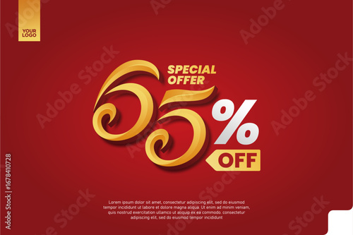 65 Percent Off Sale Promotion Label with Red Chat Bubble