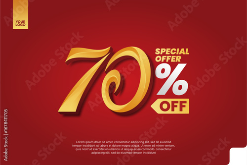70 Percent Off Sale Promotion Label with Red Chat Bubble