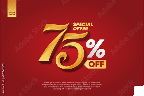 75 Percent Off Sale Promotion Label with Red Chat Bubble