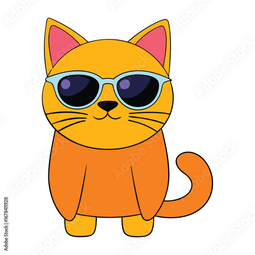 Cute Grumpy Cat Wearing Sunglasses Cartoon Vector Illustration
