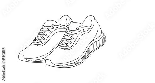 Hand drawn sketch of athletic running shoes with laces and textured soles
