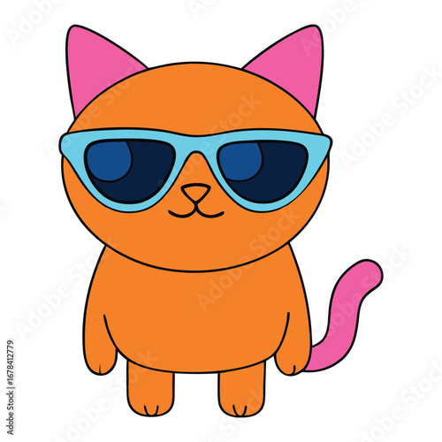 Cute Grumpy Cat Wearing Sunglasses Cartoon Vector Illustration
