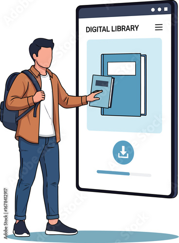 Student accessing digital library on tablet selecting a book.